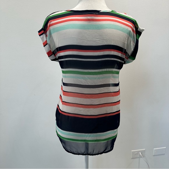 A’Gaci Striped Sheer Lightweight Cuffed Sleeve Blouse Size Small Summer Colors - Picture 10 of 10